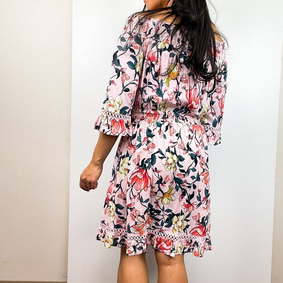 Lulus Size S Floral Off-Shoulder A-Line Dress Mini Pink - Picture 7 of 12
